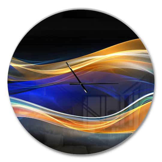 Designart 3D Gold & Blue Wave Design Modern Wall Clock